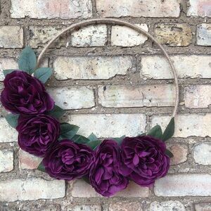 Purple Jewel Tone Floral Flower Twine Tweed Hoop Spring Wreath